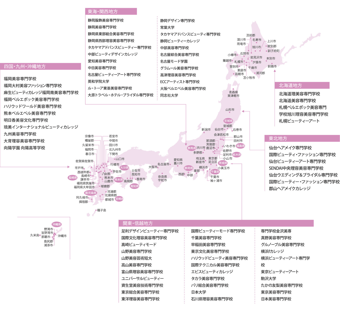 forteに入社した社員の全国各地の学校名一覧